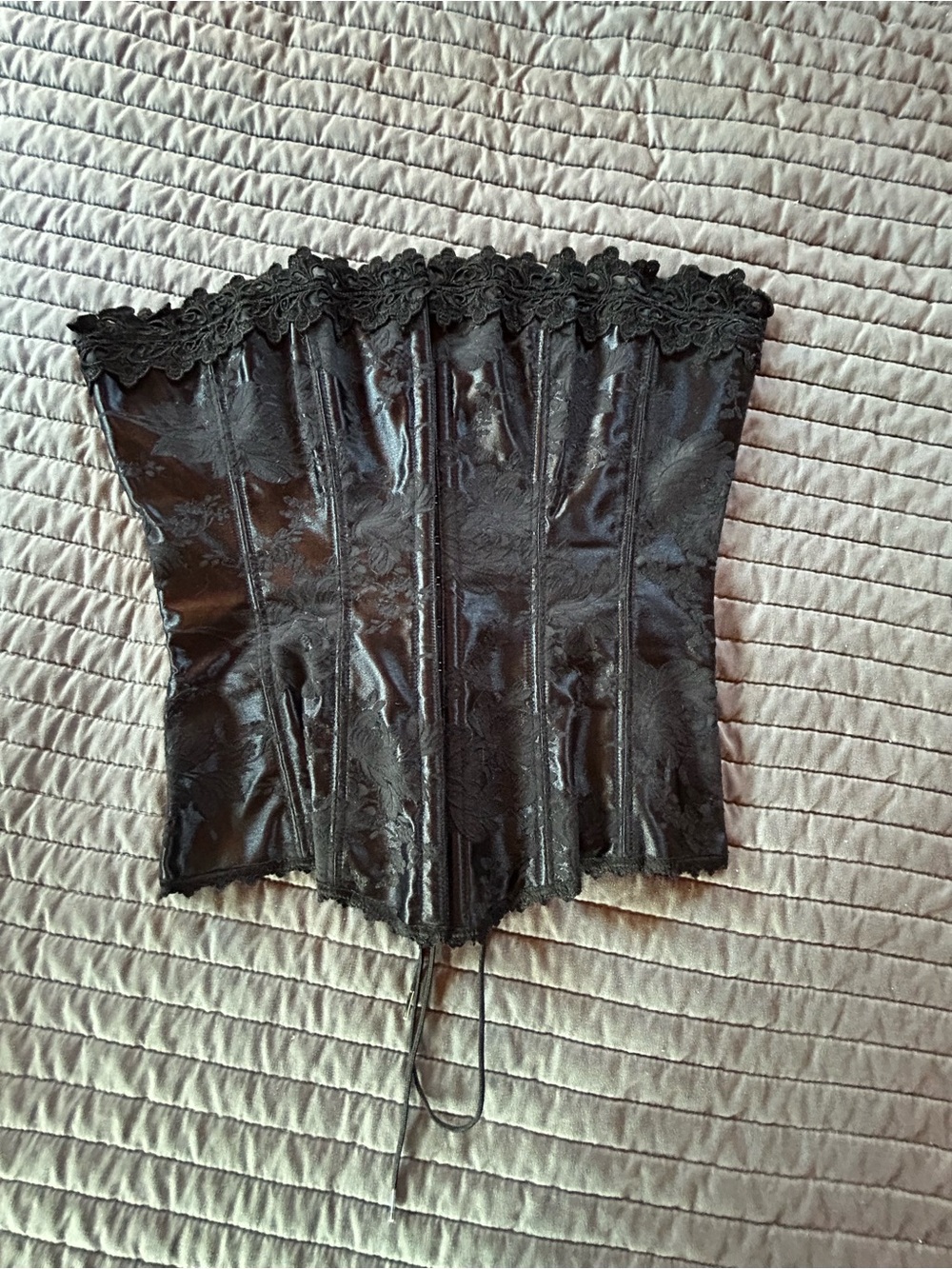 Frederick's of Hollywood Black Lace-Up Satin Corset (vintage)